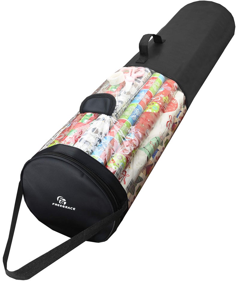 Freegrace Gift Wrap Organizer | Large 9" x 40.9" Wrapping Paper Rolls Storage Bag | Tearproof & Space Saving Under Bed Gift Bag Organization (Black) - Image 1